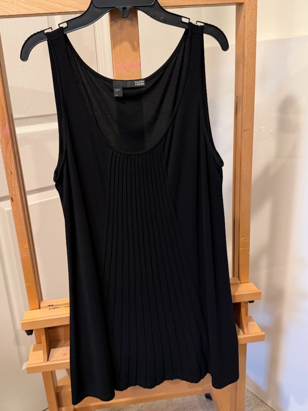 Black Silk Eileen Fisher Sleeveless Tank with Rusched Detailing Medium Tunic